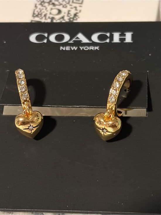Coach Jewelry - Coach Gold Heart Charm Huggie Earrings with Crystal Accents
